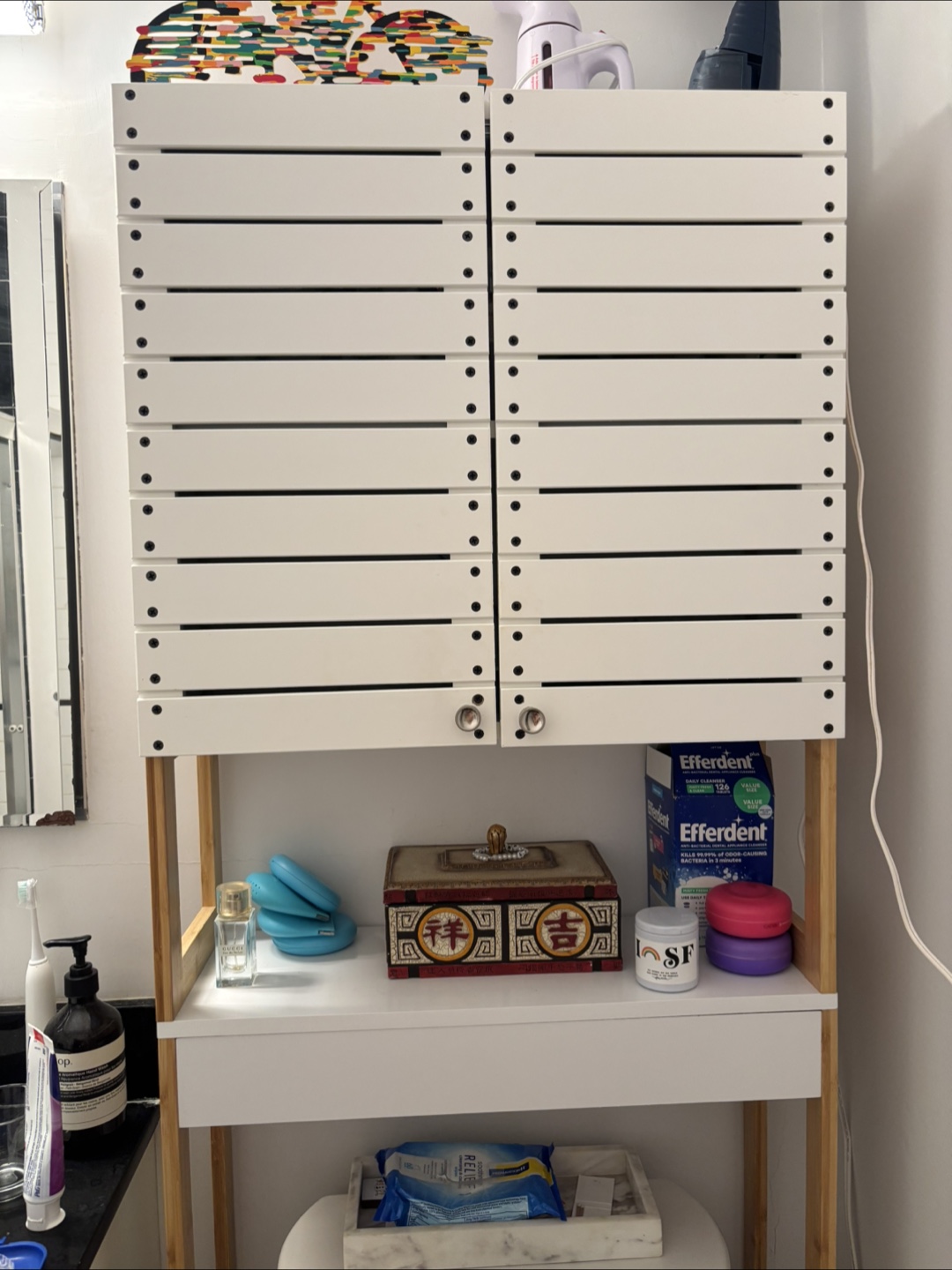 White Wooden Bathroom Storage Cabinet with Shelves