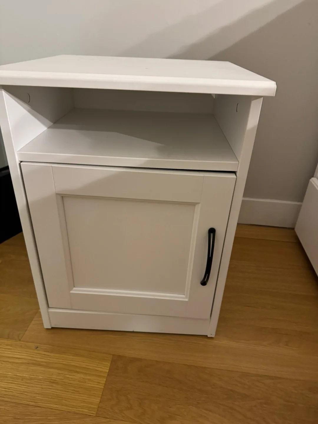 Ikea White Nightstand with Cabinet and Shelf image indicator(2)