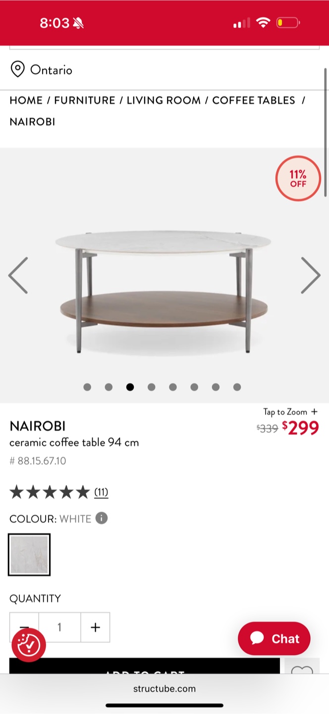 Mid century modern Nairobi Ceramic Coffee Table - 94cm