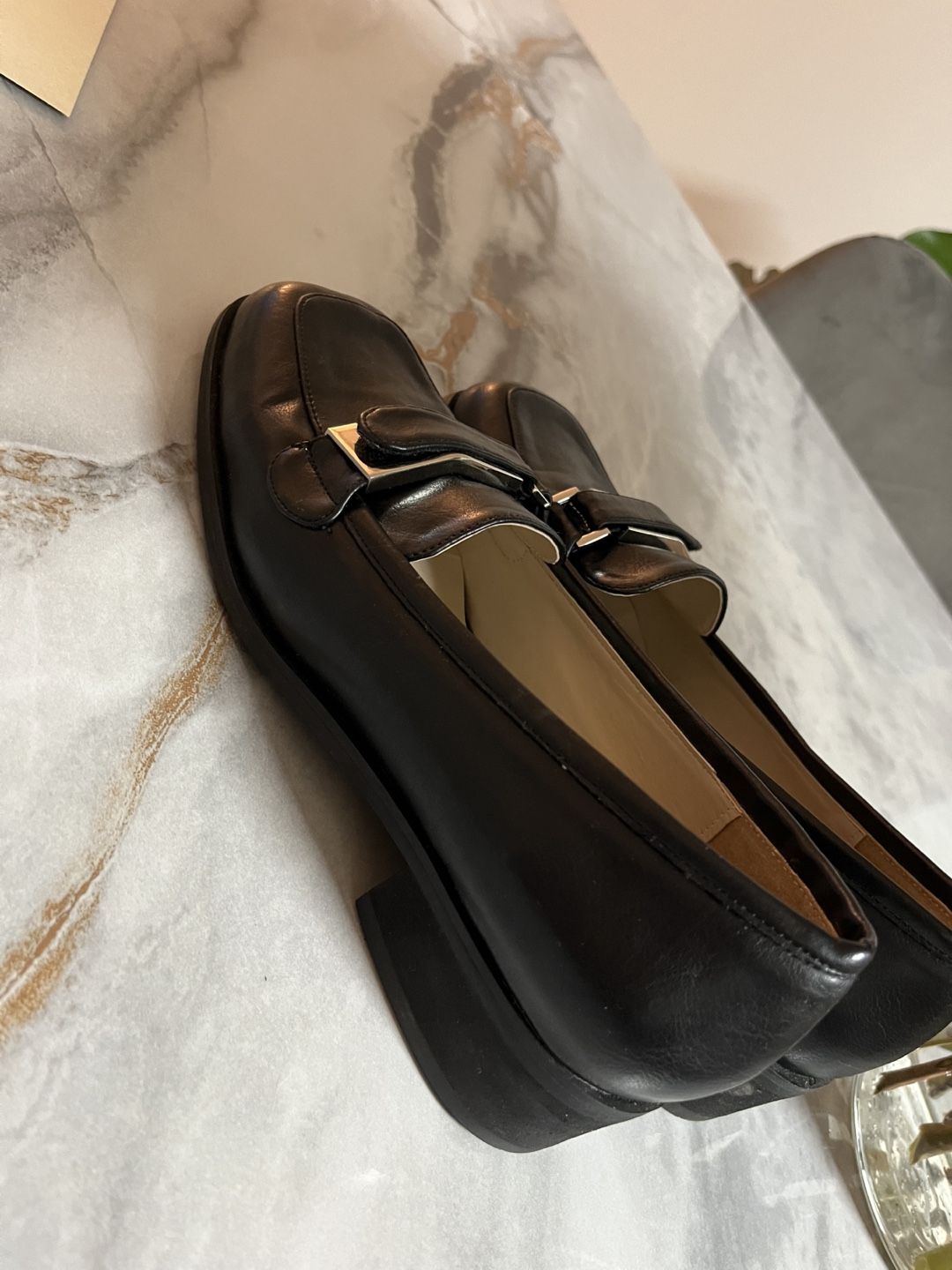 Women's Black Leather Loafers with Silver Buckle - photo 5
