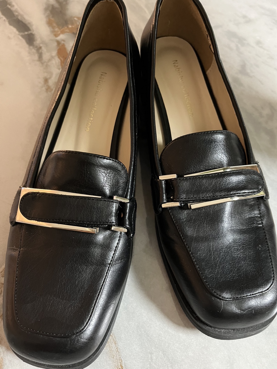 Women's Black Leather Loafers with Silver Buckle - photo 2