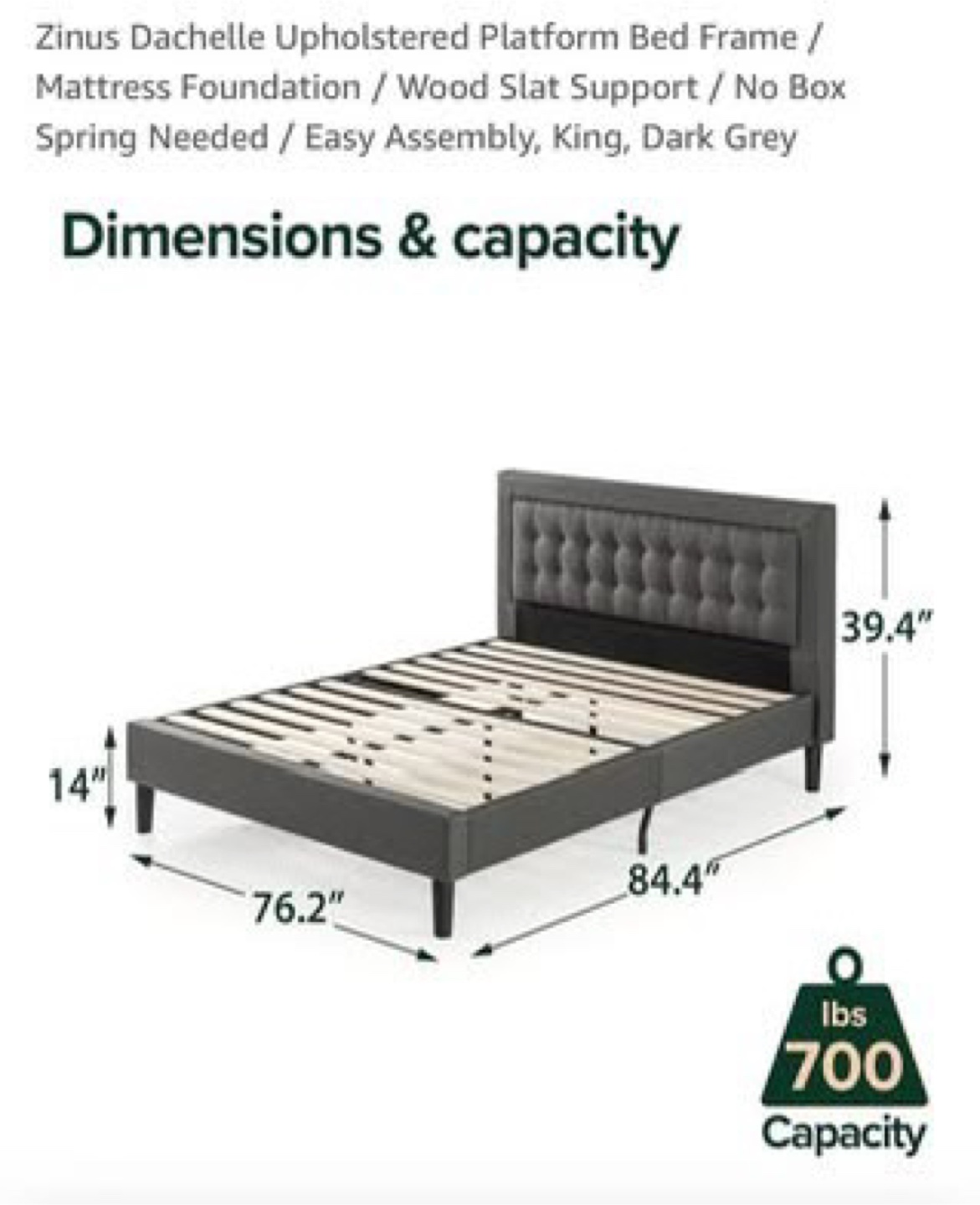 King, Dark Grey Upholstered Platform Bed Frame - photo 2