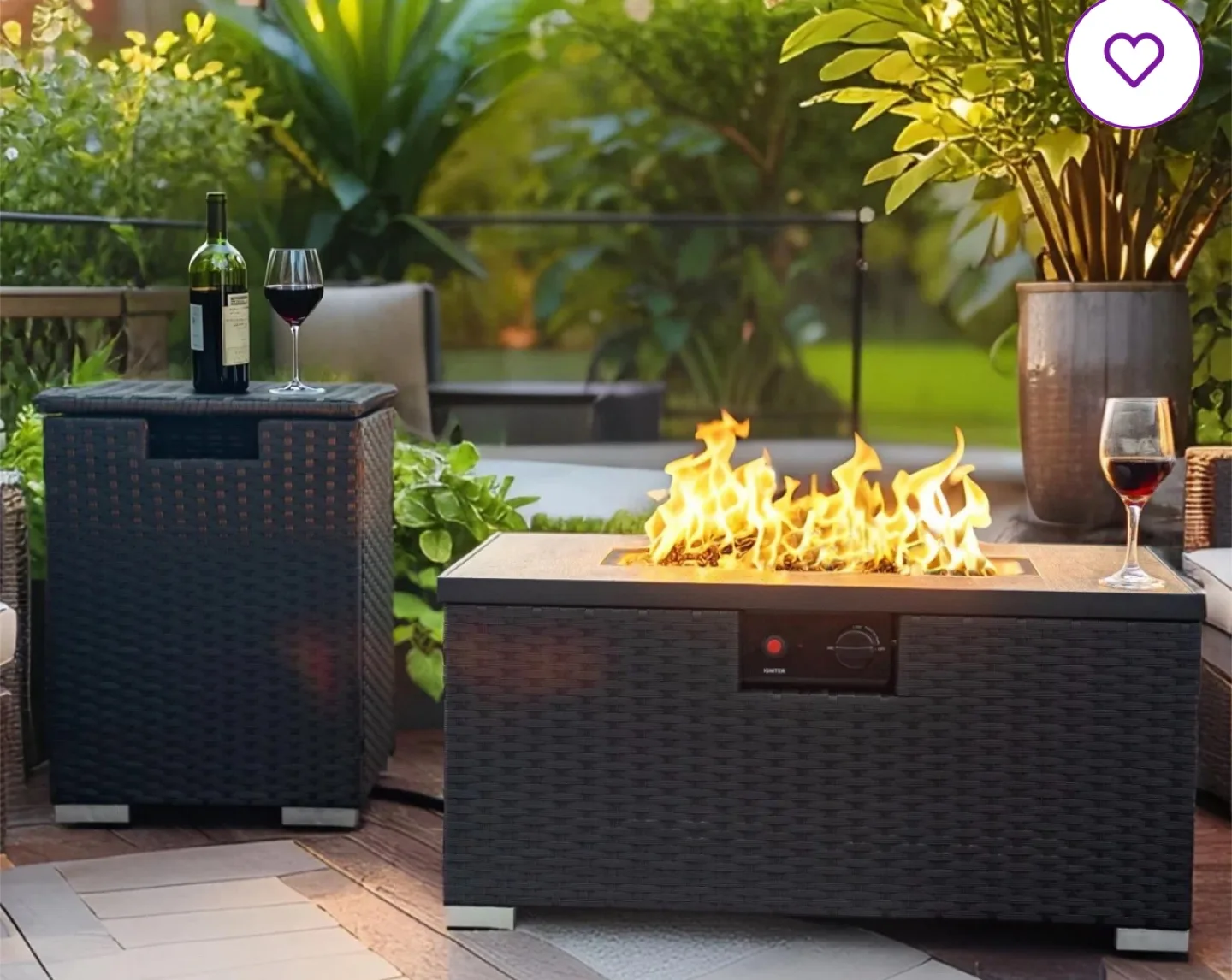 Outdoor Wicker Fire Pit Table with Side Table thumbnail