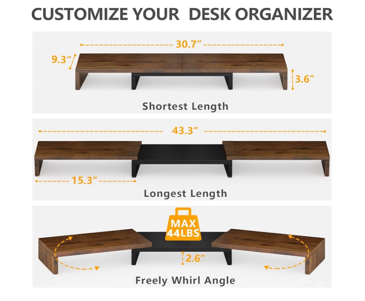 Dual Monitor Riser Stand with Storage