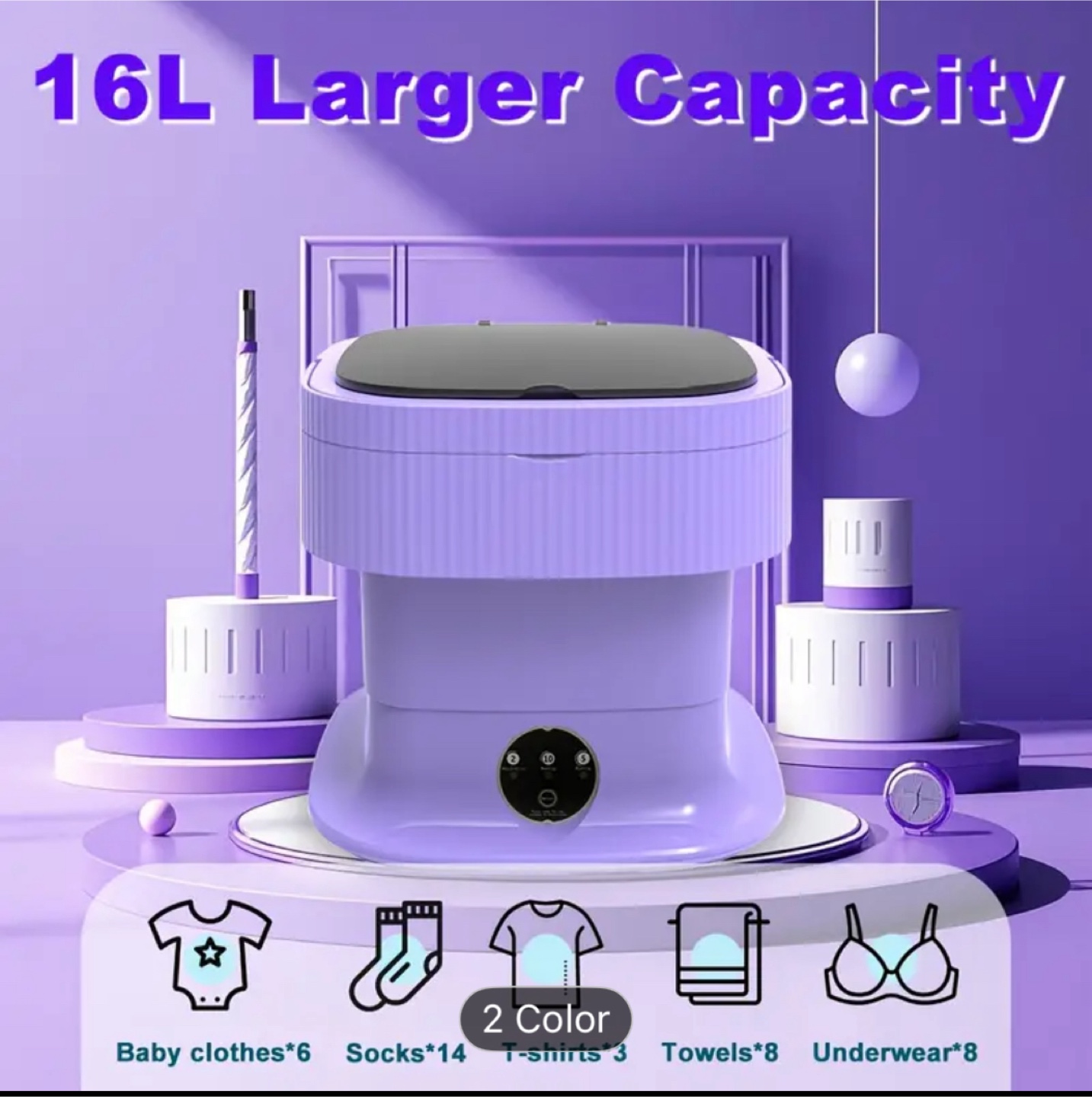 Portable Mini Folding Washing Machine - Purple - photo 3