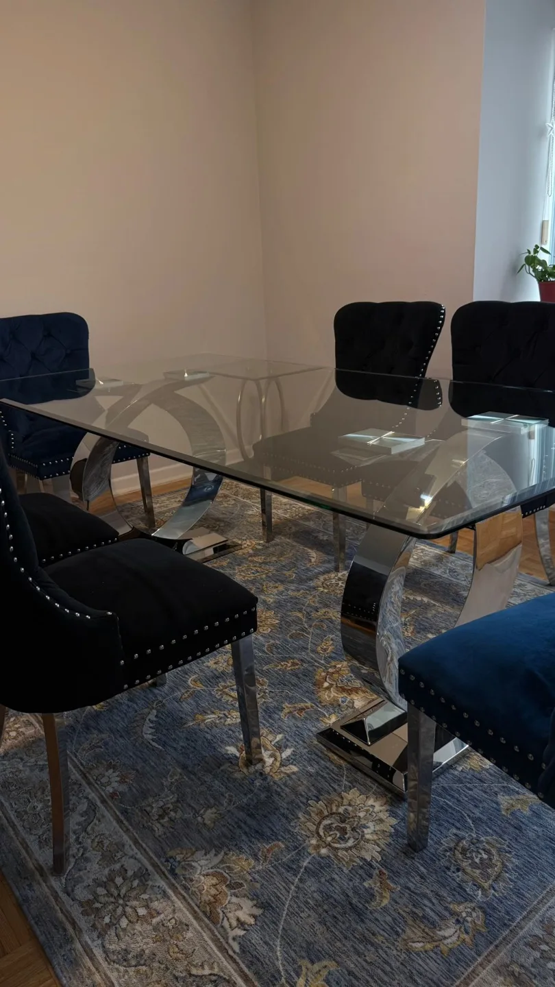 Glass-top Dining Table with Six Velvet Chairs image indicator(3)