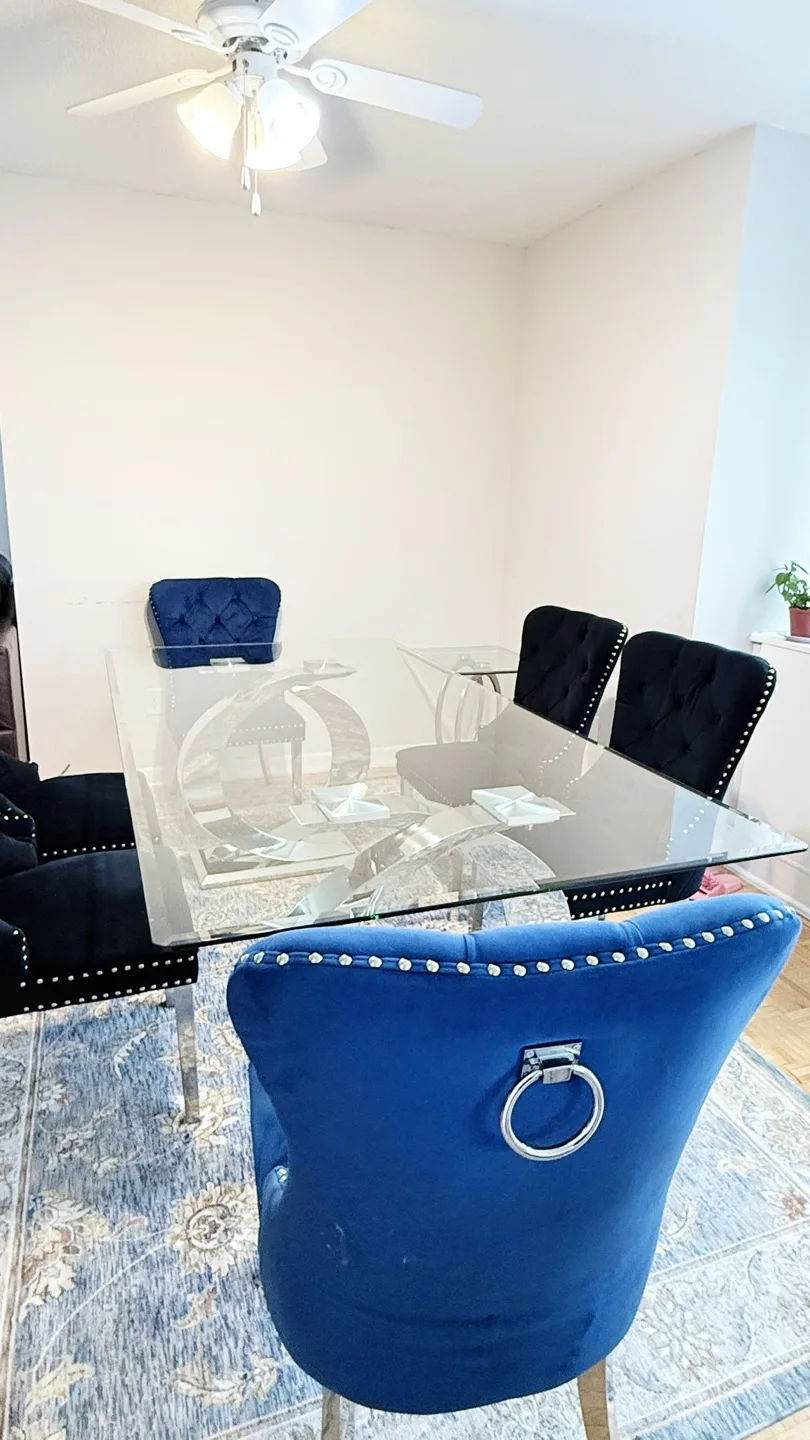 Glass-top Dining Table with Six Velvet Chairs image indicator(4)