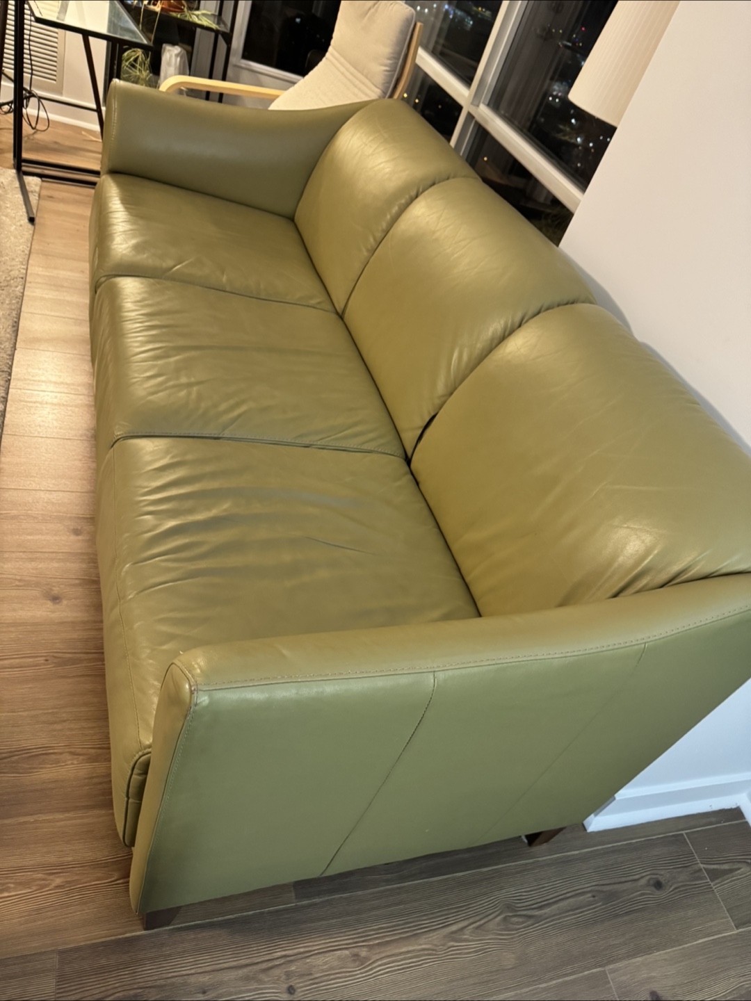 Three-seater Olive Green Leather Sofa - photo 4