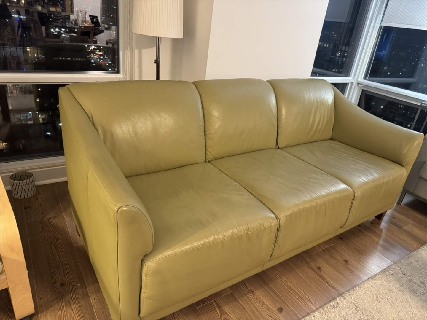 Three-seater Olive Green Leather Sofa