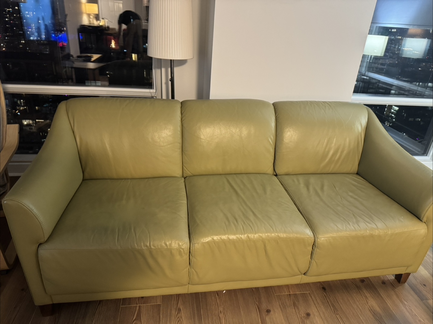 Three-seater Olive Green Leather Sofa - photo 3