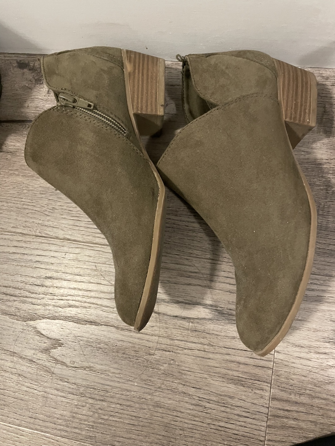 Old Navy Olive Green Suede Ankle Booties - photo 3
