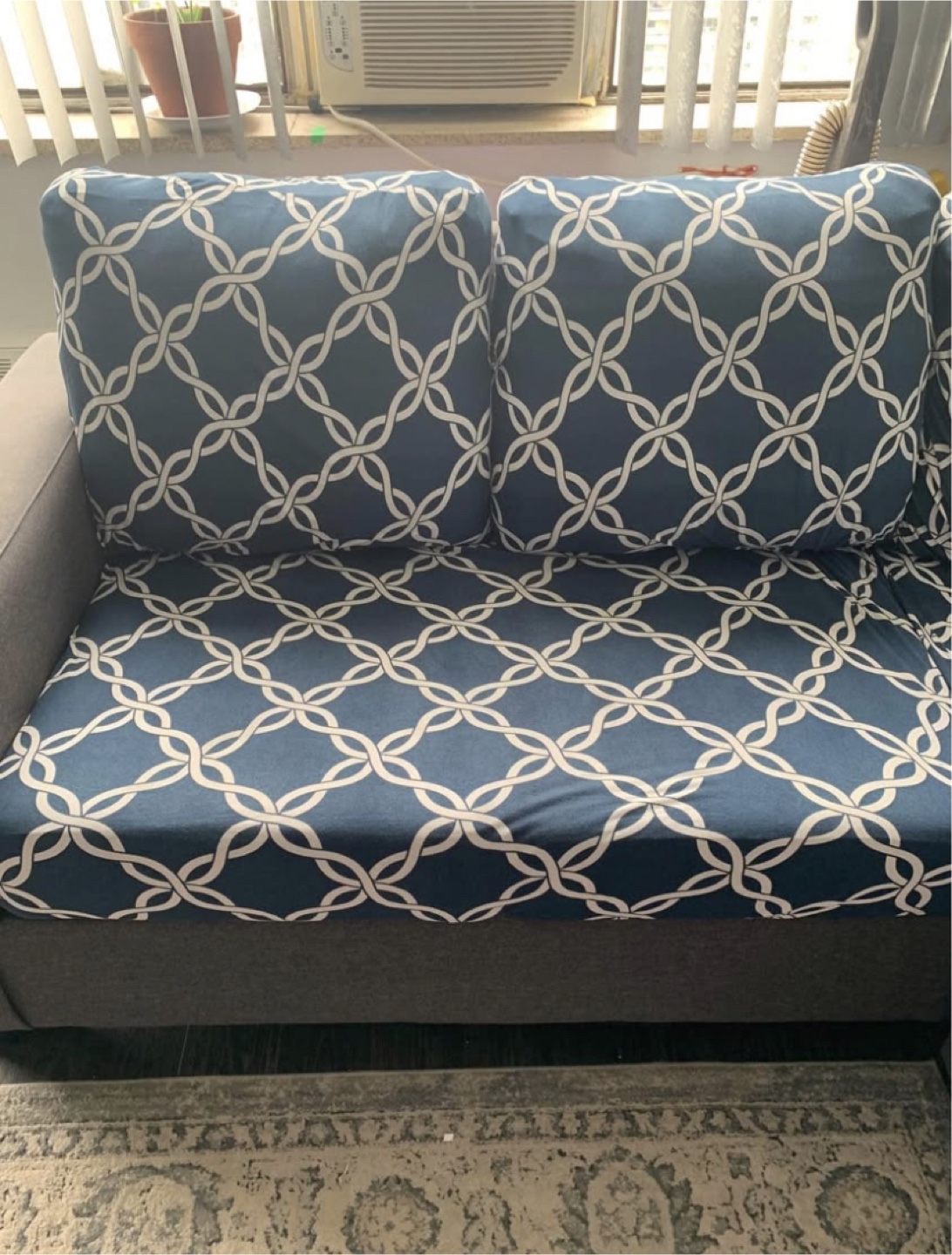 Couch Cover - Navy Blue and White Geometric Pattern