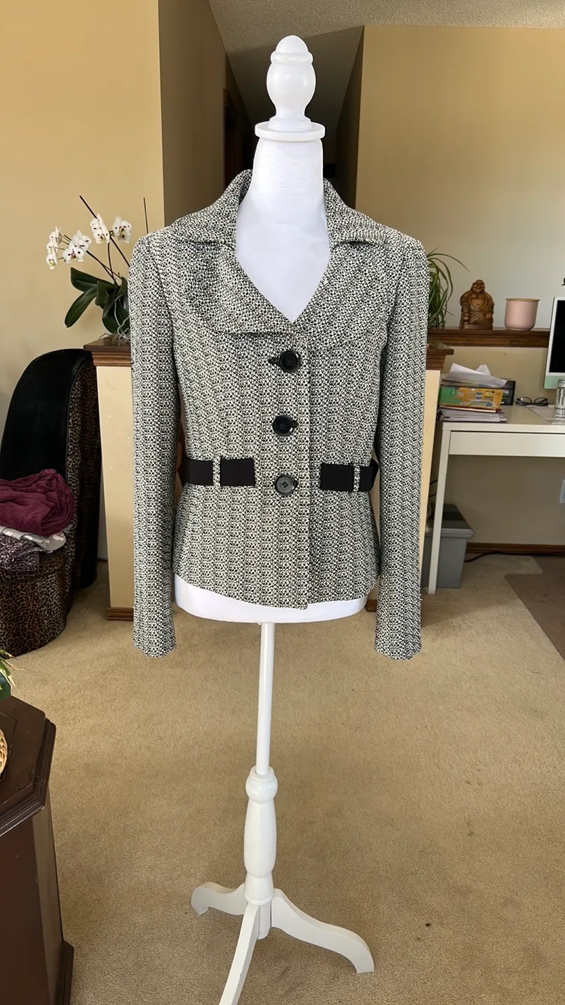 Kasper Women's Black and White Tweed Blazer Jacket Size 6 thumbnail