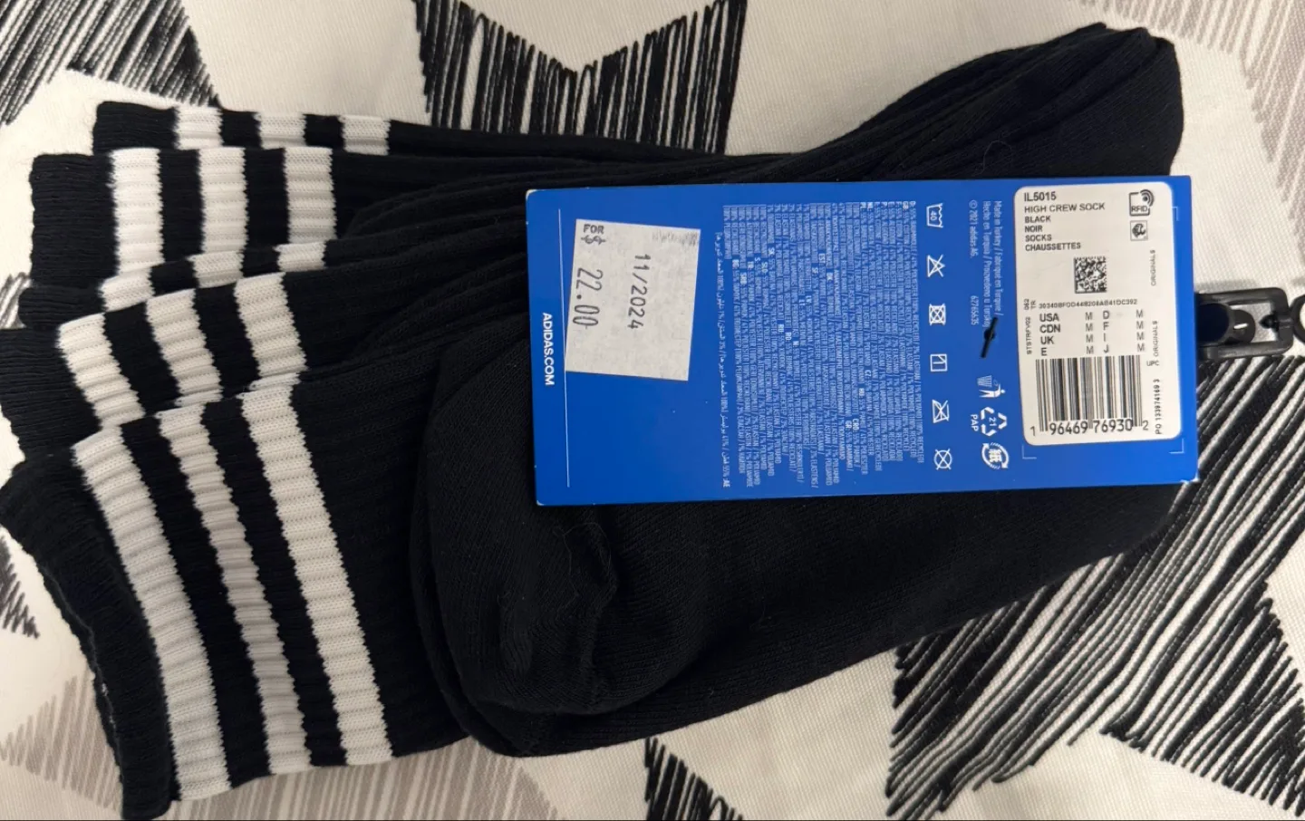 Untouched Adidas Crew Socks - Black and White image indicator(2)
