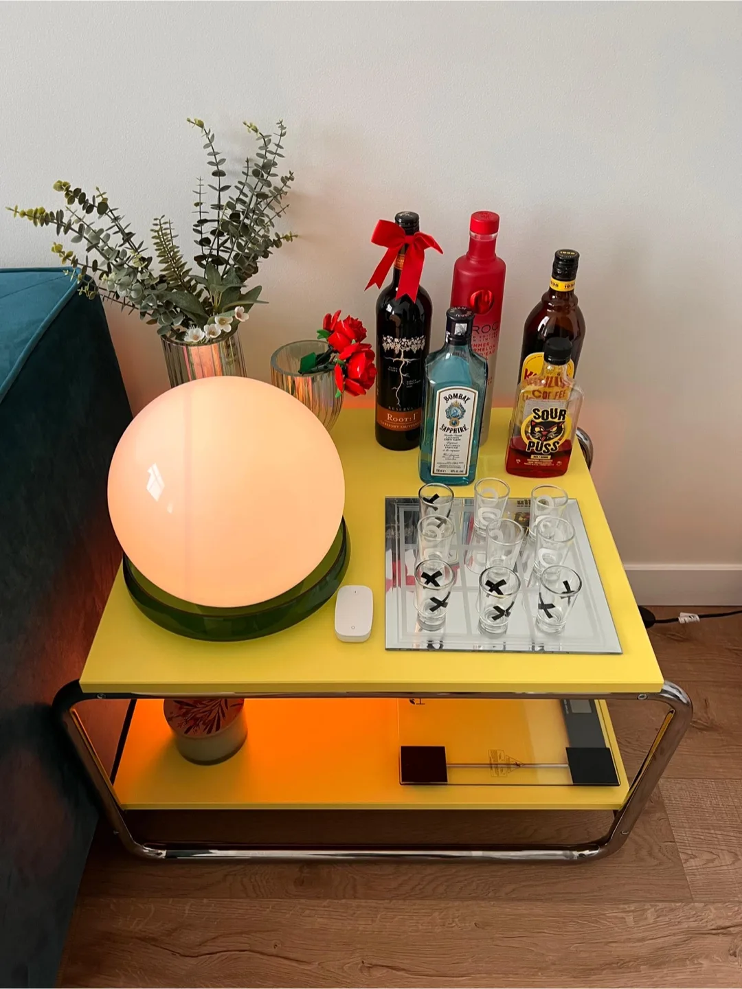 Mid-Century Modern Yellow Side Table with Chrome Legs thumbnail