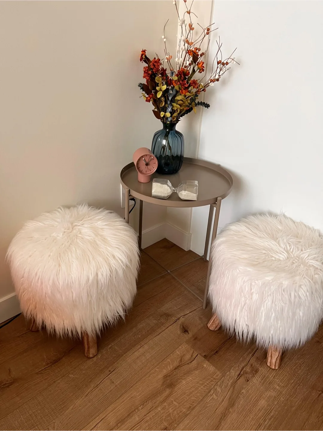 Pair of Fluffy Faux Fur Ottomans thumbnail