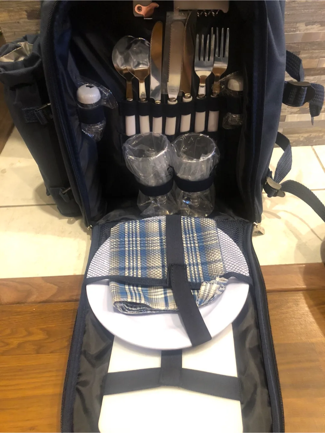 Picnic Backpack Set - Blue Plaid image indicator(2)