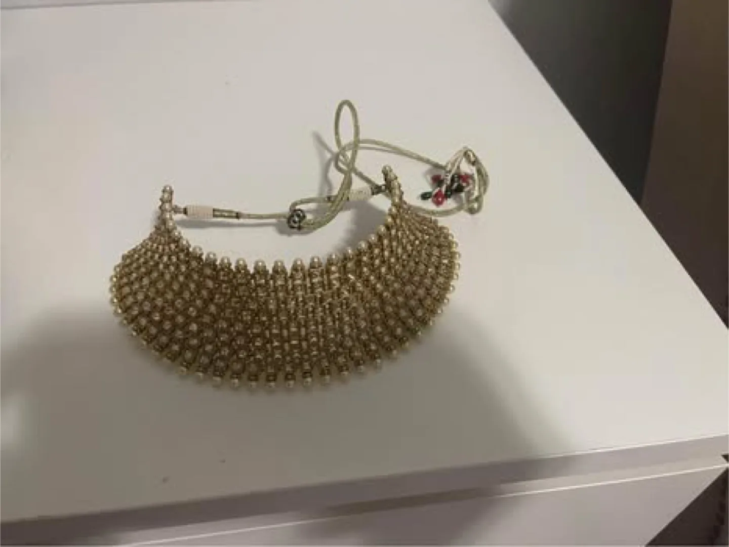 Gold Beaded and Pearl Choker Necklace thumbnail