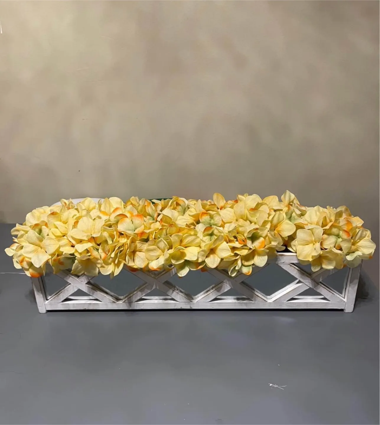 White Wooden Planter Box with Yellow Flowers thumbnail
