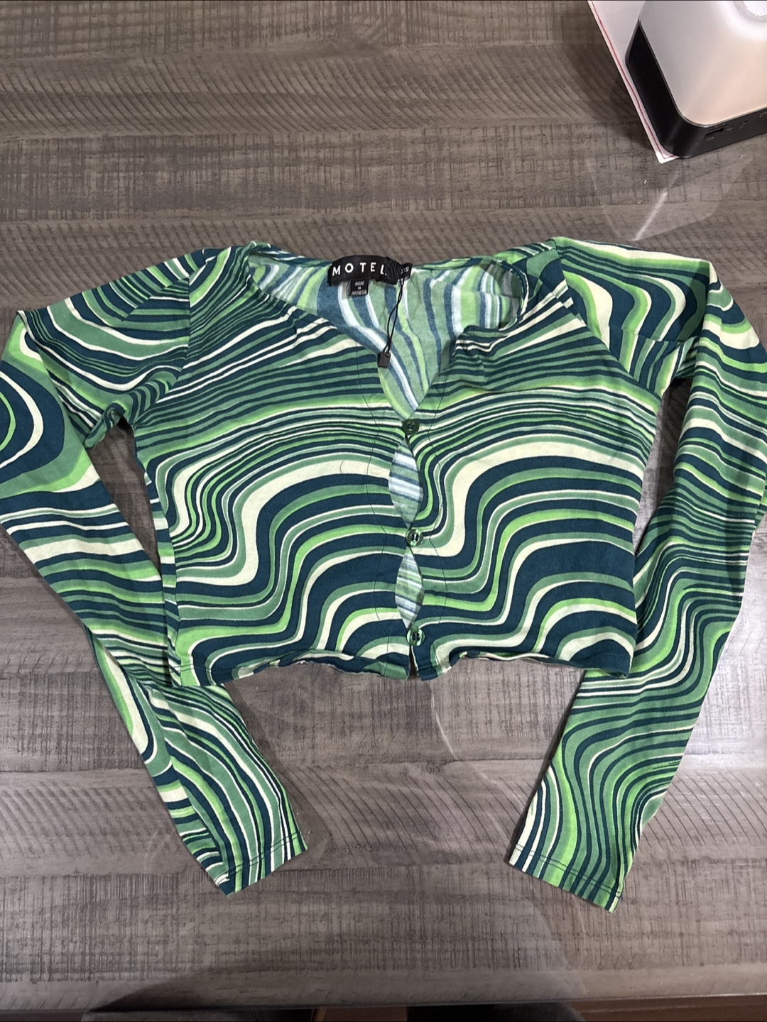 Motel Rocks Green Swirl Print Button-Up Cardigan