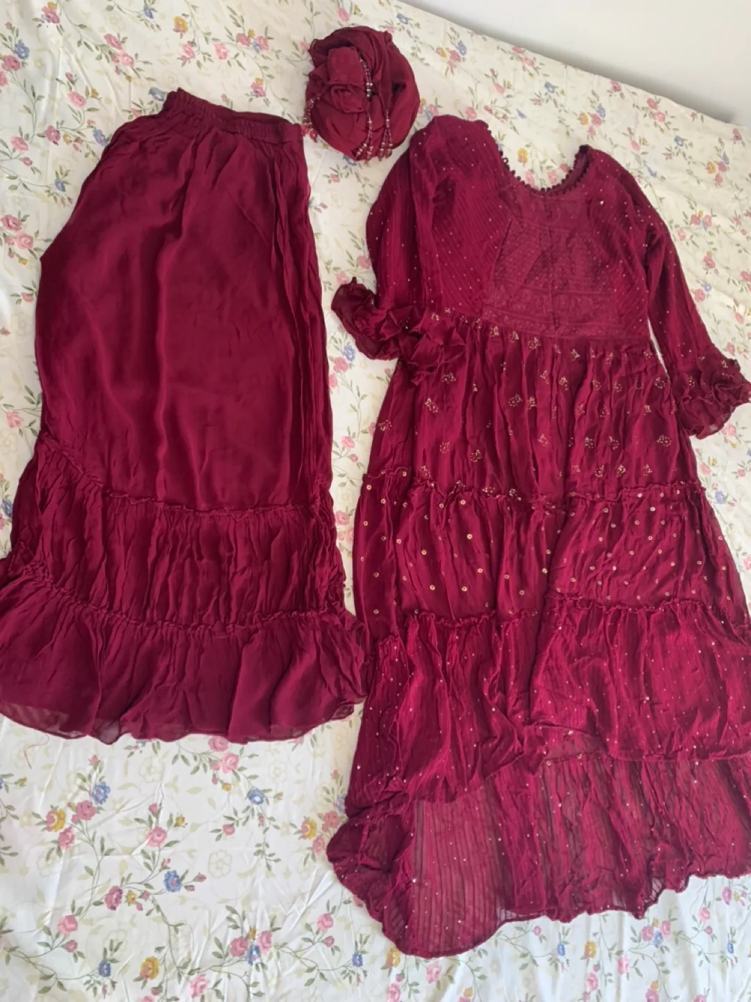 Gorgeous Maroon Three-Piece Outfit image indicator(2)