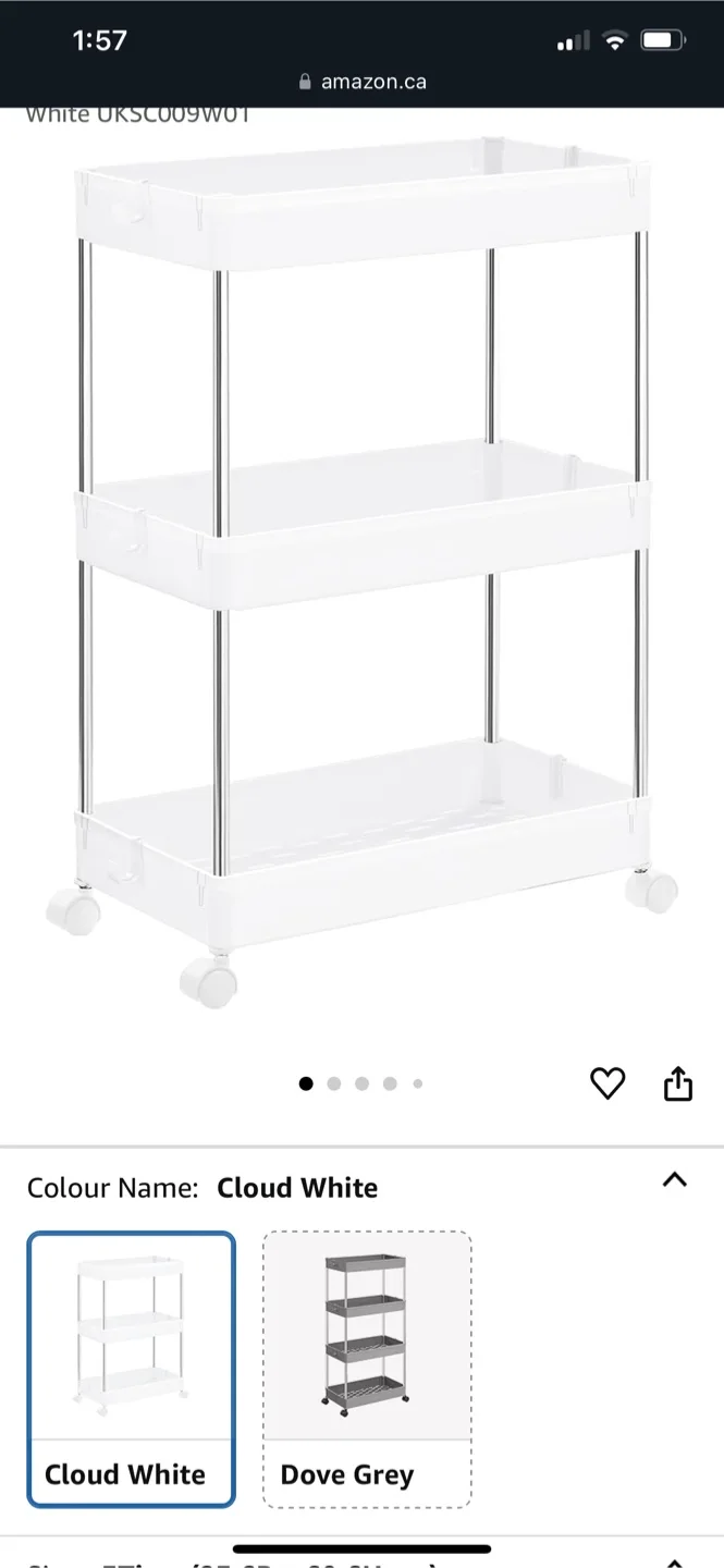 SONGMICS 3-Tier Rolling Cart - White image indicator(3)