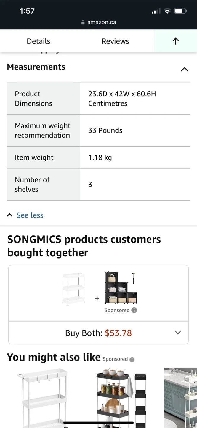 SONGMICS 3-Tier Rolling Cart - White image indicator(4)