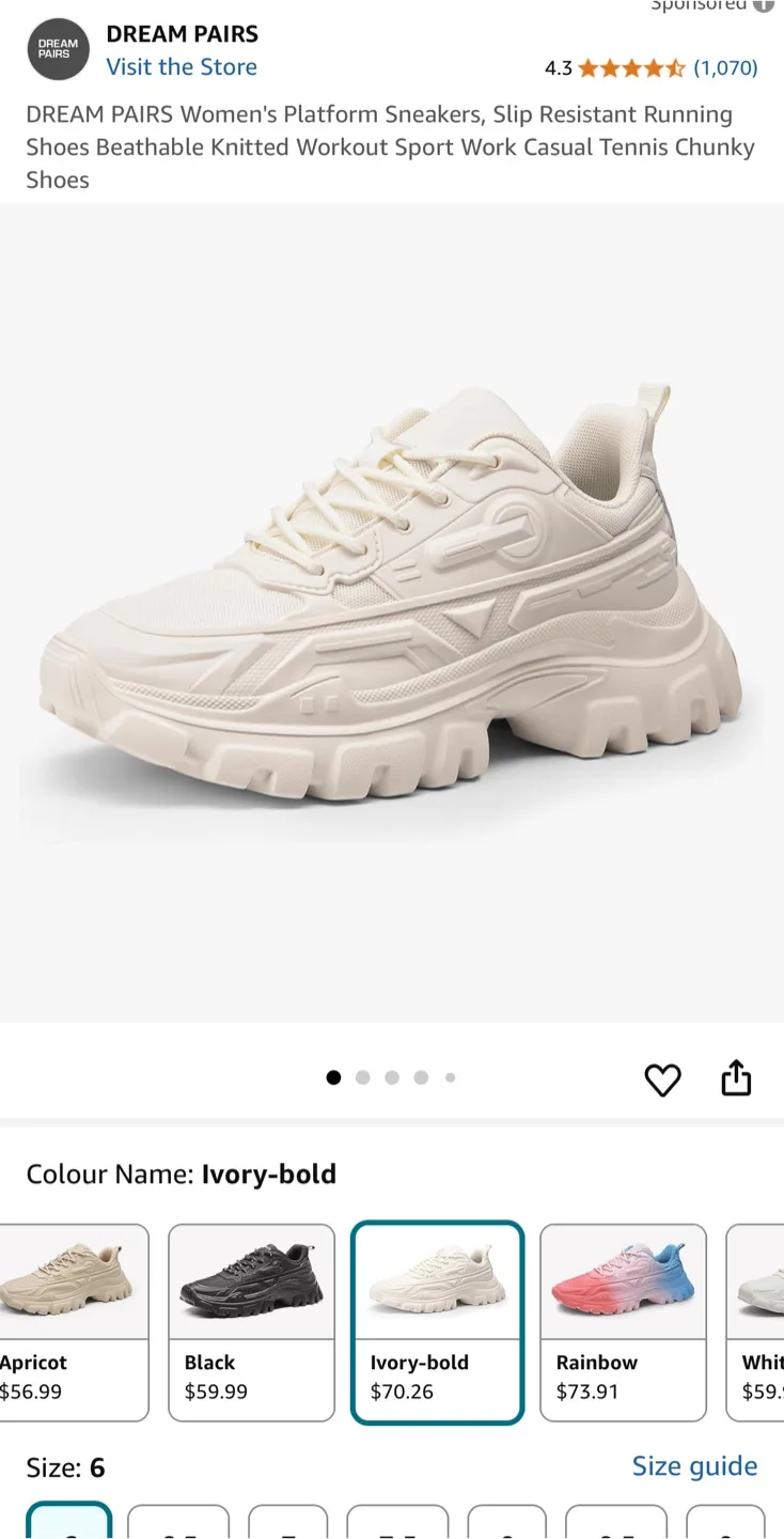 Dream Pairs Women's White Chunky Sneakers - Size 6 🏒 image indicator(7)