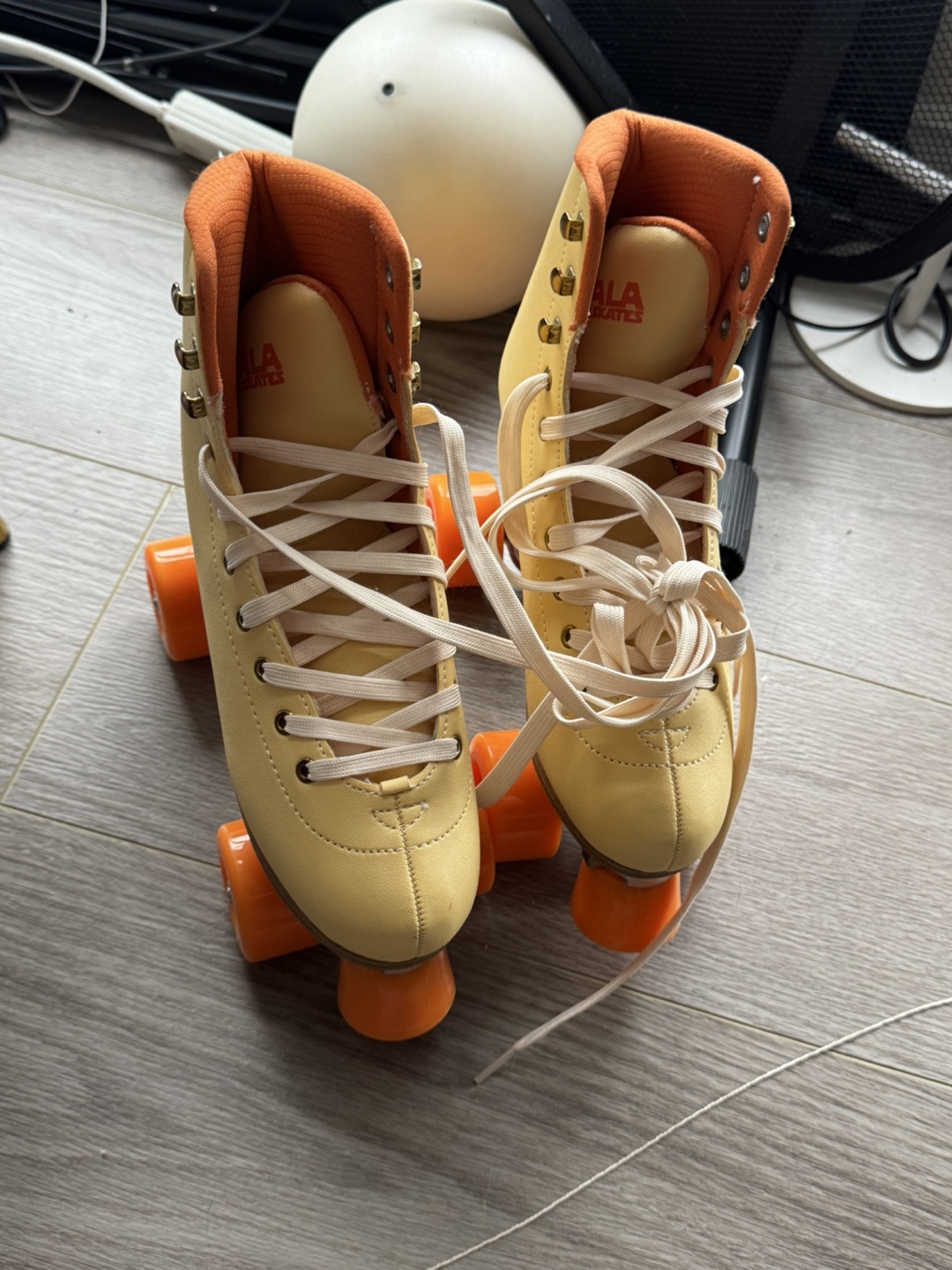 Vintage Yellow Roller Skates with Orange Wheels - photo 2