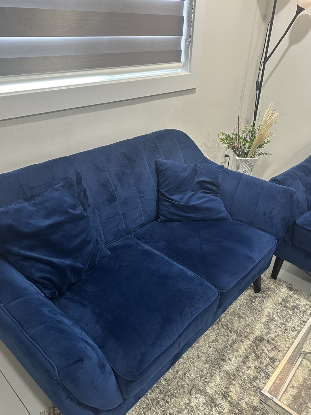 Gorgeous Blue Velvet Sofa Set - photo 4