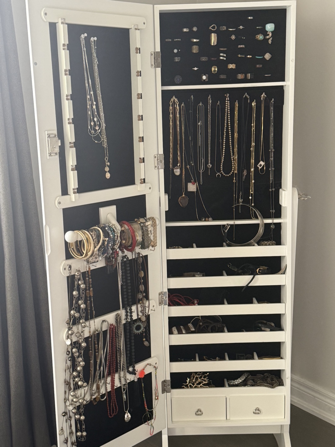 White Freestanding Jewellery Armoire with Mirror - photo 3