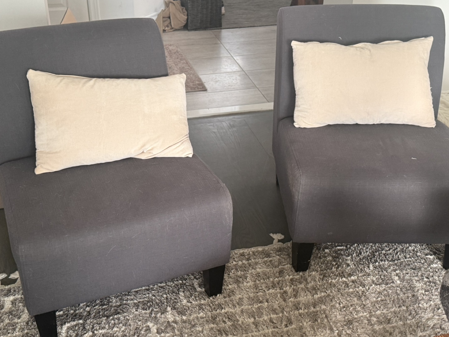 Pair of Grey Armchairs with Pillows - photo 2