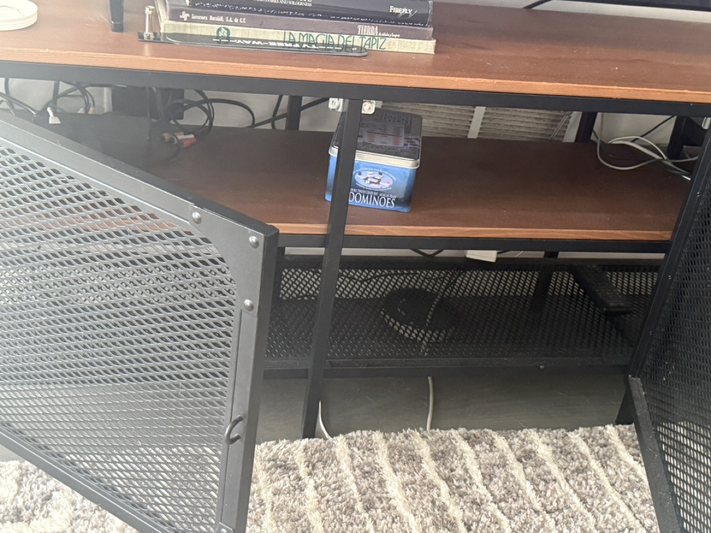 Industrial Style TV Stand with Metal Mesh Doors - photo 2