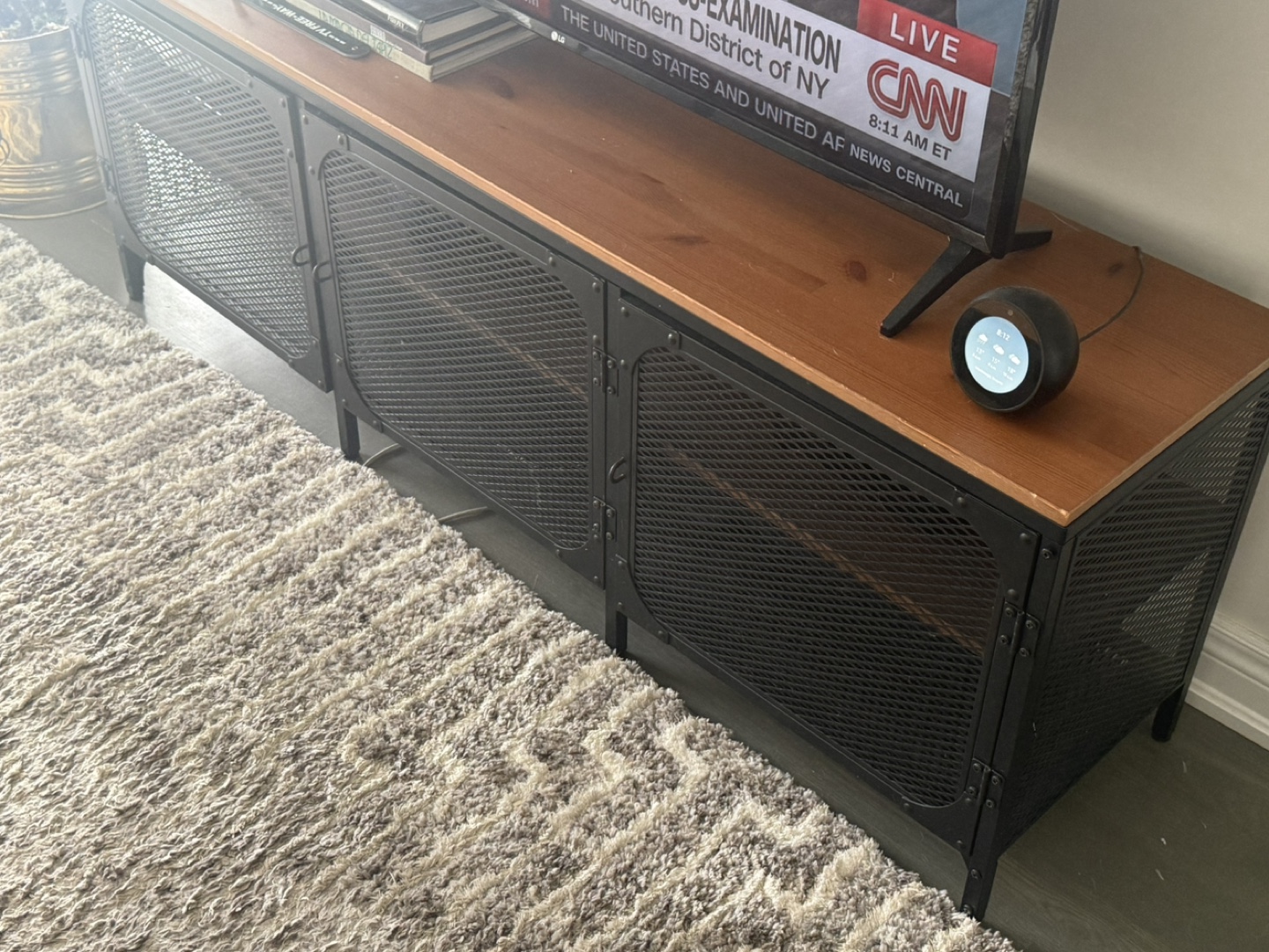 Industrial Style TV Stand with Metal Mesh Doors - photo 3