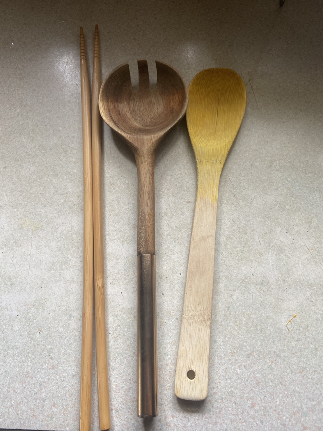 Wooden Utensil Set - Salad Server, Chopsticks, and Serving Spoon