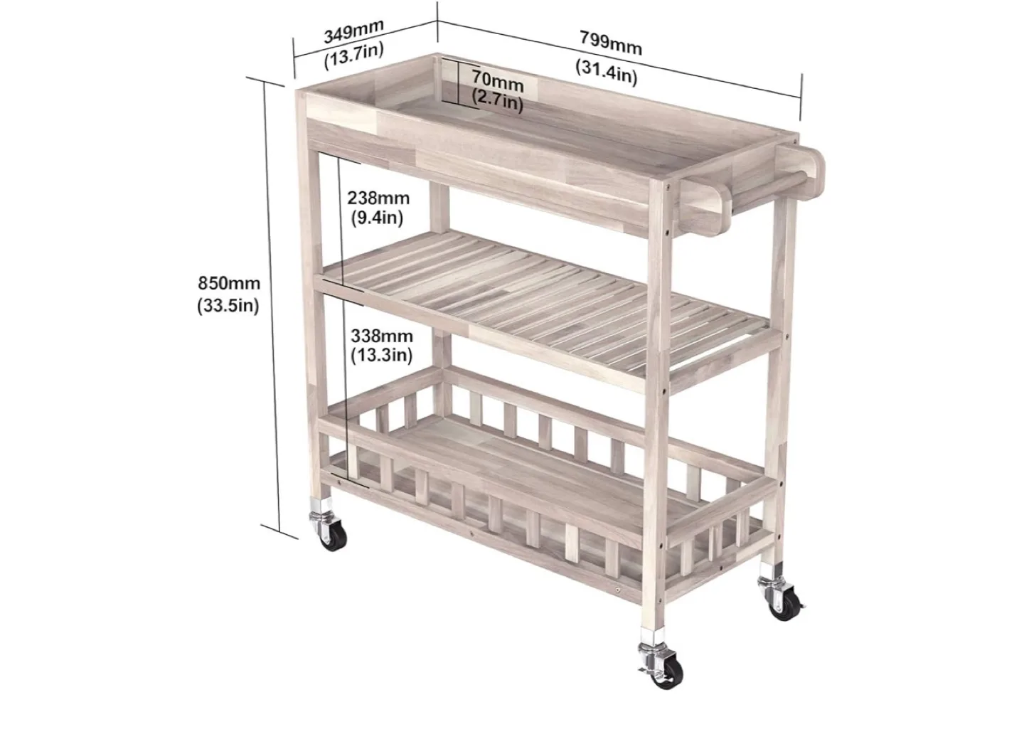 Three-Tier Wooden Kitchen Trolley with Wheels image indicator(2)