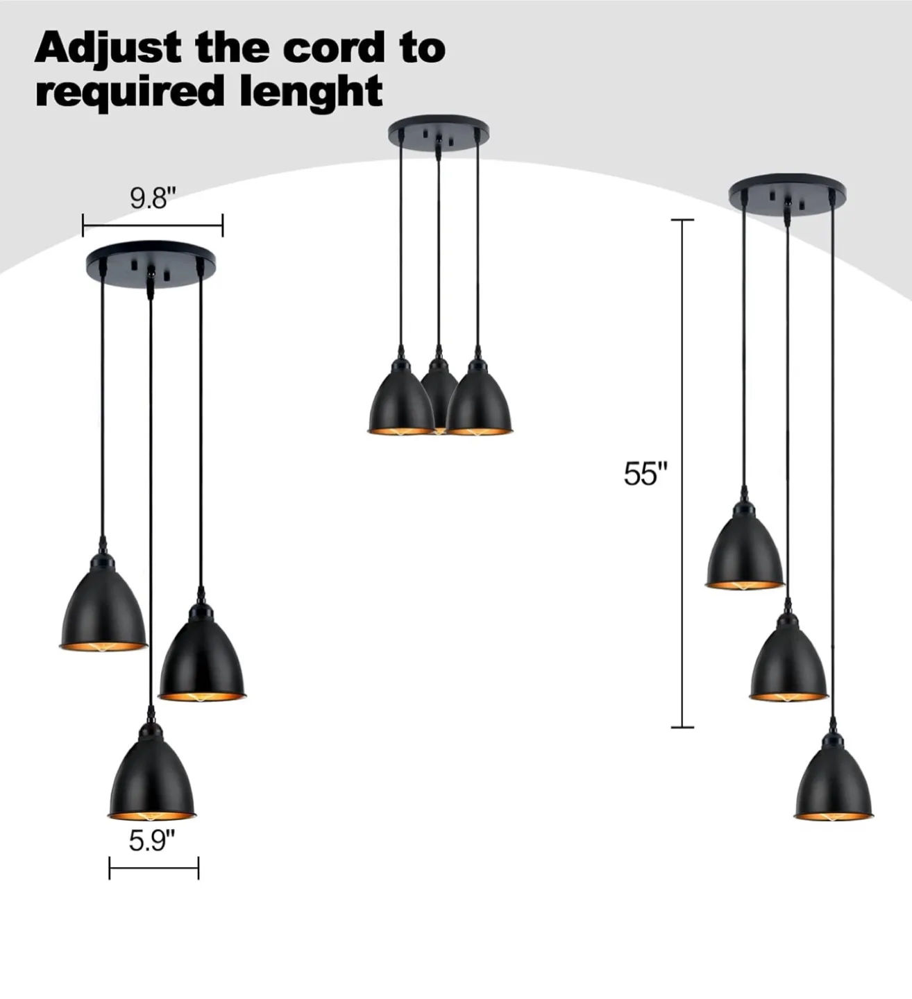 New Cluster Pendant Lighting Bell Shade Exterior Matte Black image indicator(2)