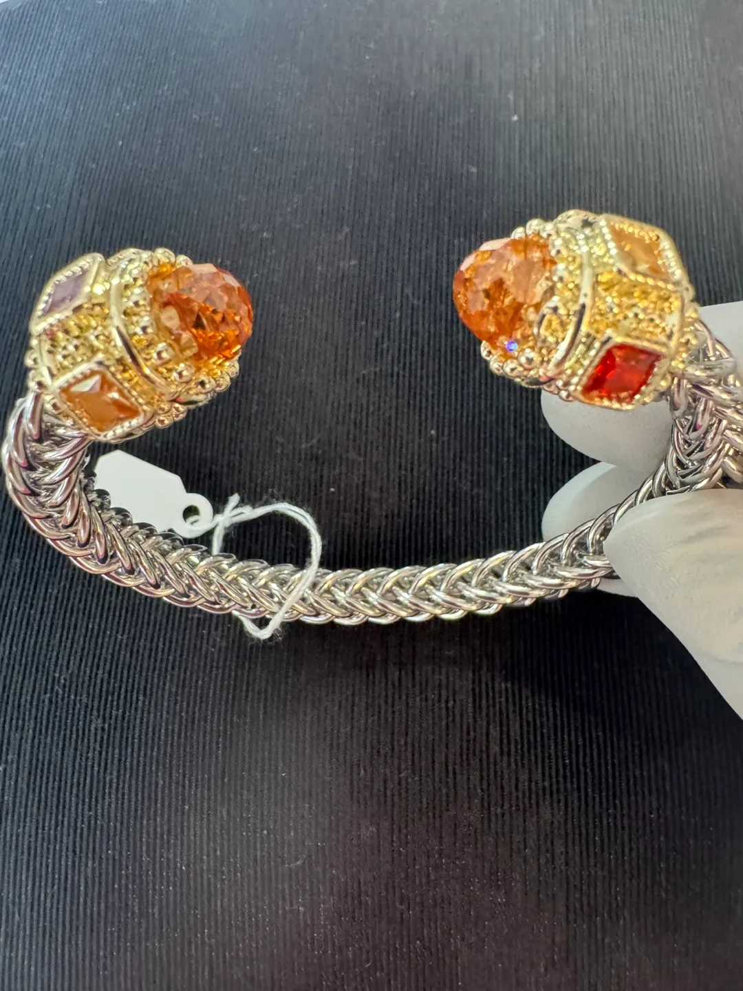 Rhodium/14K plated Amber Renaissance Braided Cuff Bangle image indicator(3)