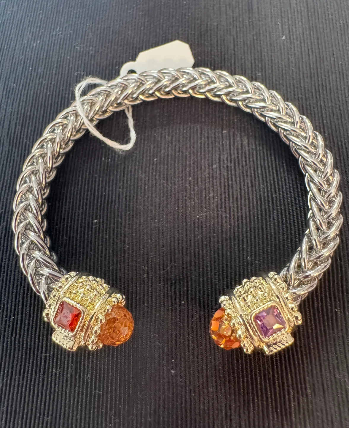 Rhodium/14K plated Amber Renaissance Braided Cuff Bangle image indicator(2)