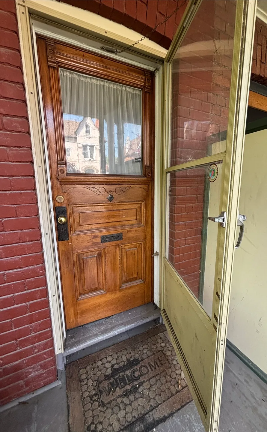 Antique Wooden Front Door with Glass Panel and Storm Door image indicator(3)