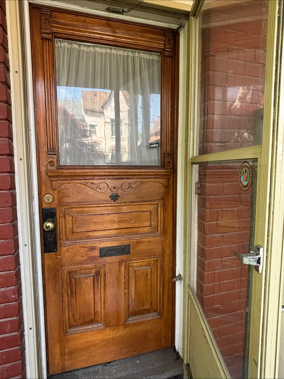 Antique Wooden Front Door with Glass Panel and Storm Door image indicator(2)