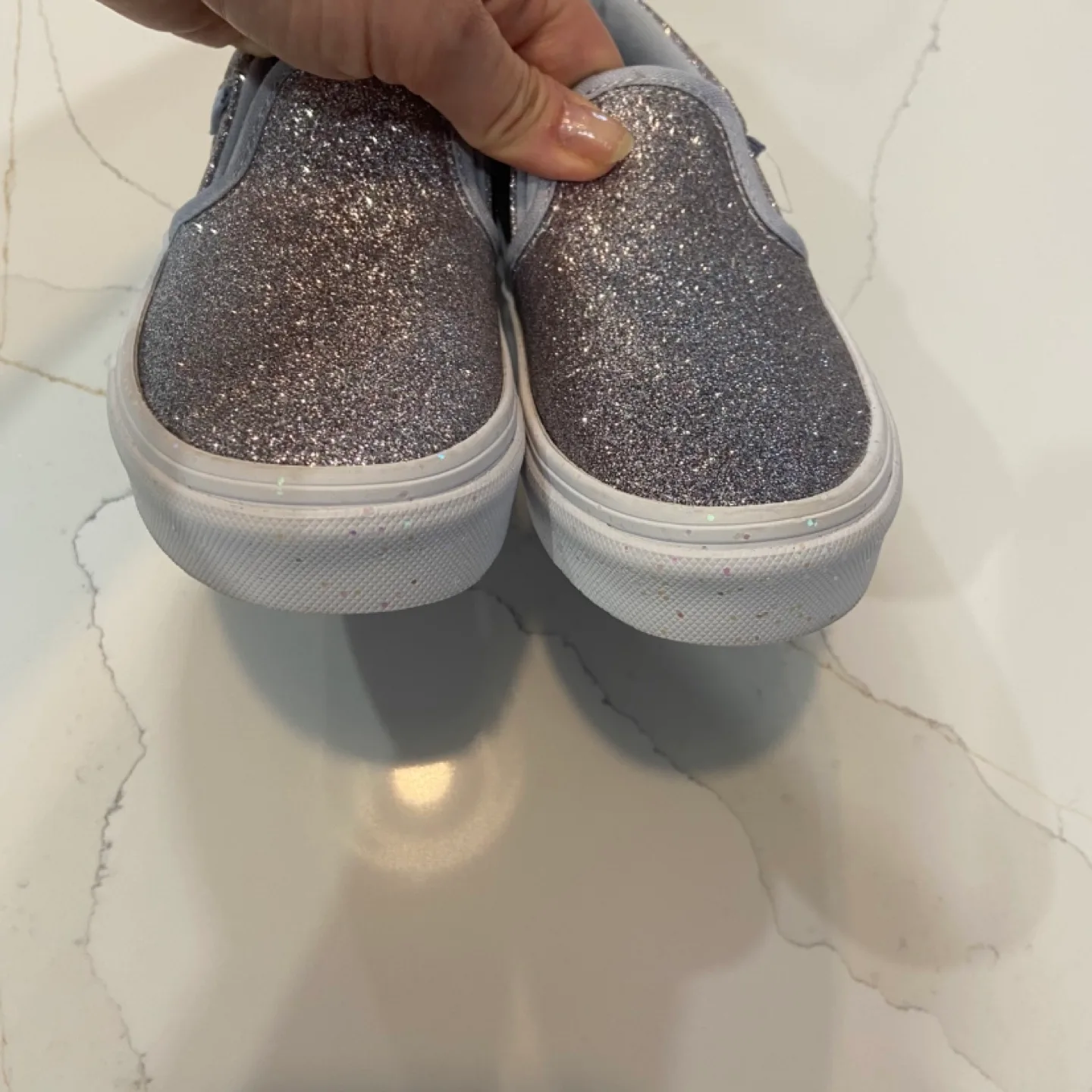 New size 12US/29EUR kids silver glitter Vans image indicator(2)