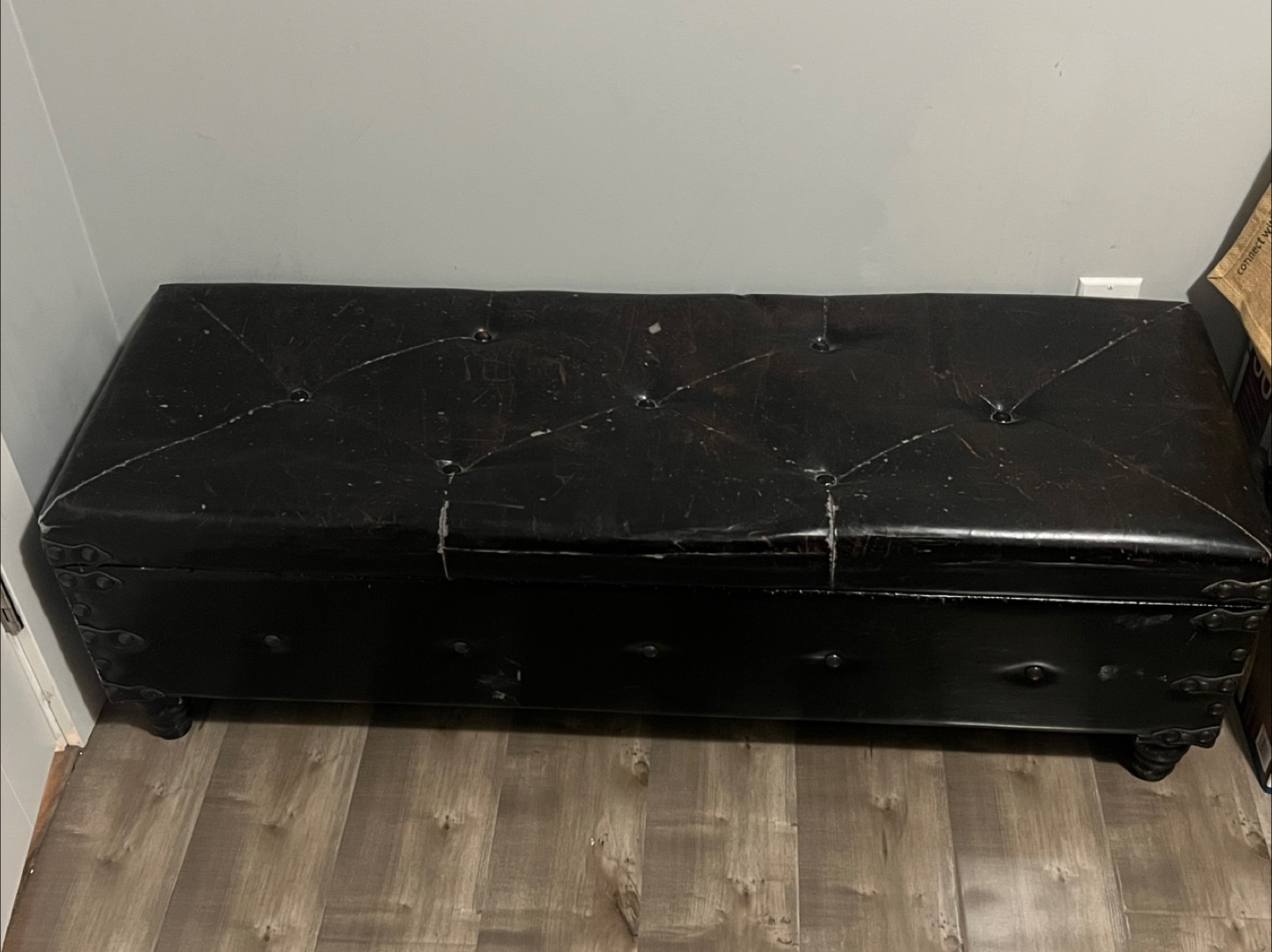 Black Faux Leather Storage Ottoman