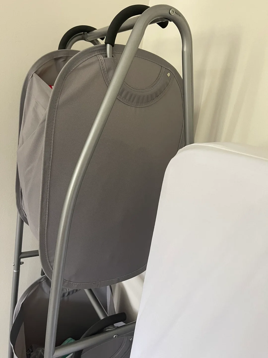 Grey Two-Basket Laundry Sorter with Rolling Stand thumbnail