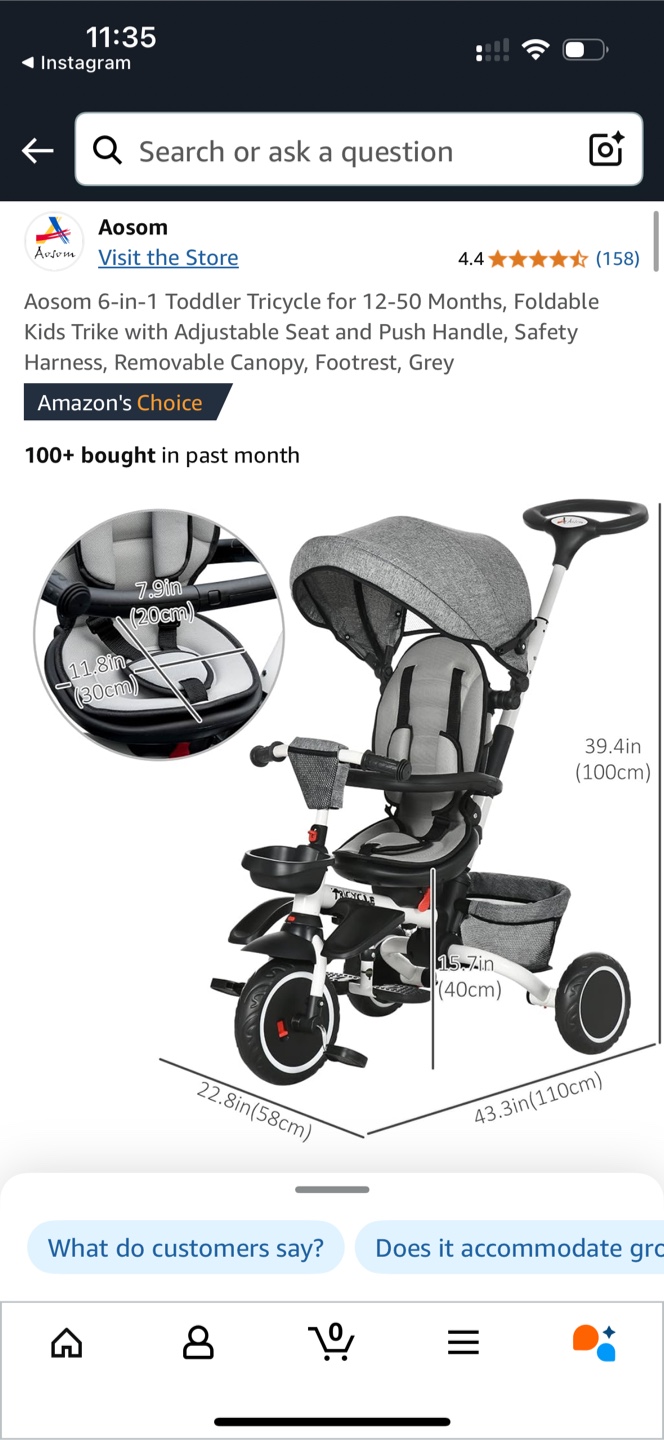 Aosom 6-in-1 Toddler Tricycle - Grey