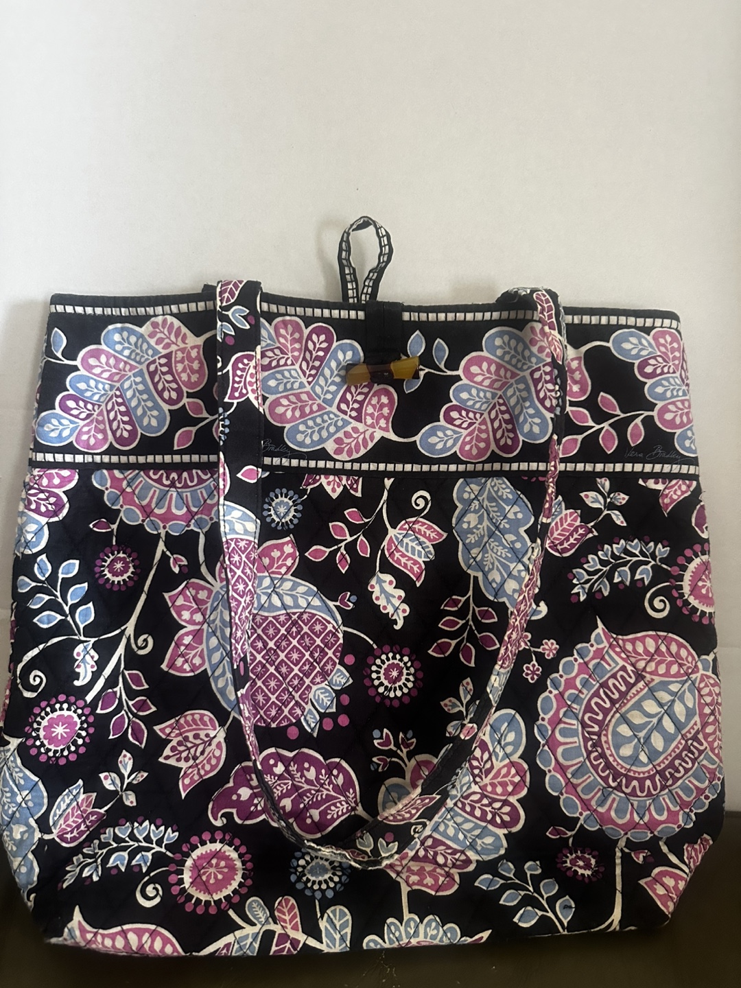 Vera Bradley Tote Bag, Black Purple Floral