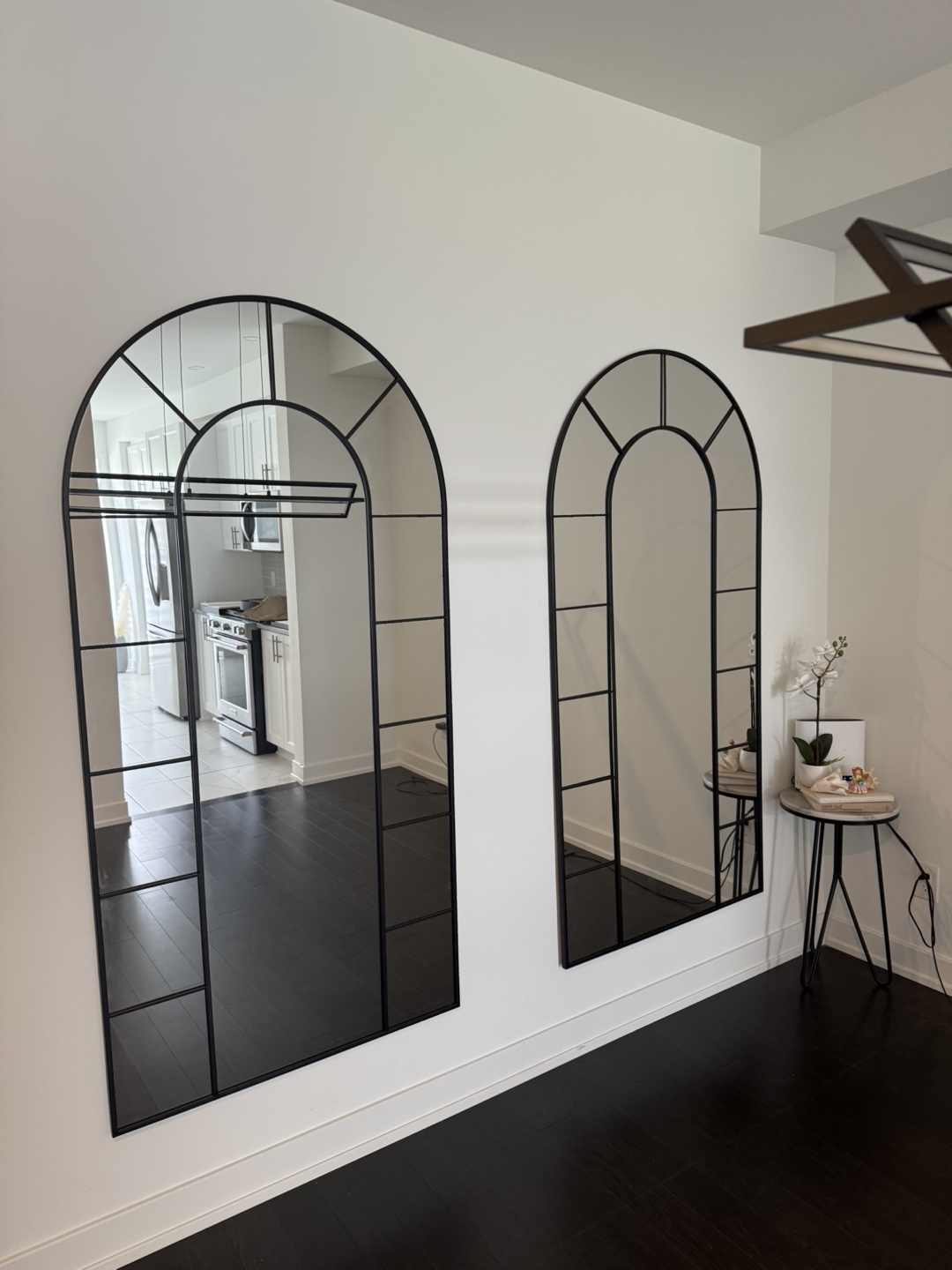 Pair of Black Metal Arch Mirrors