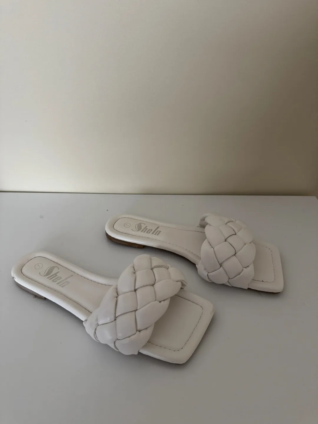 White Woven Square Toe Slides thumbnail