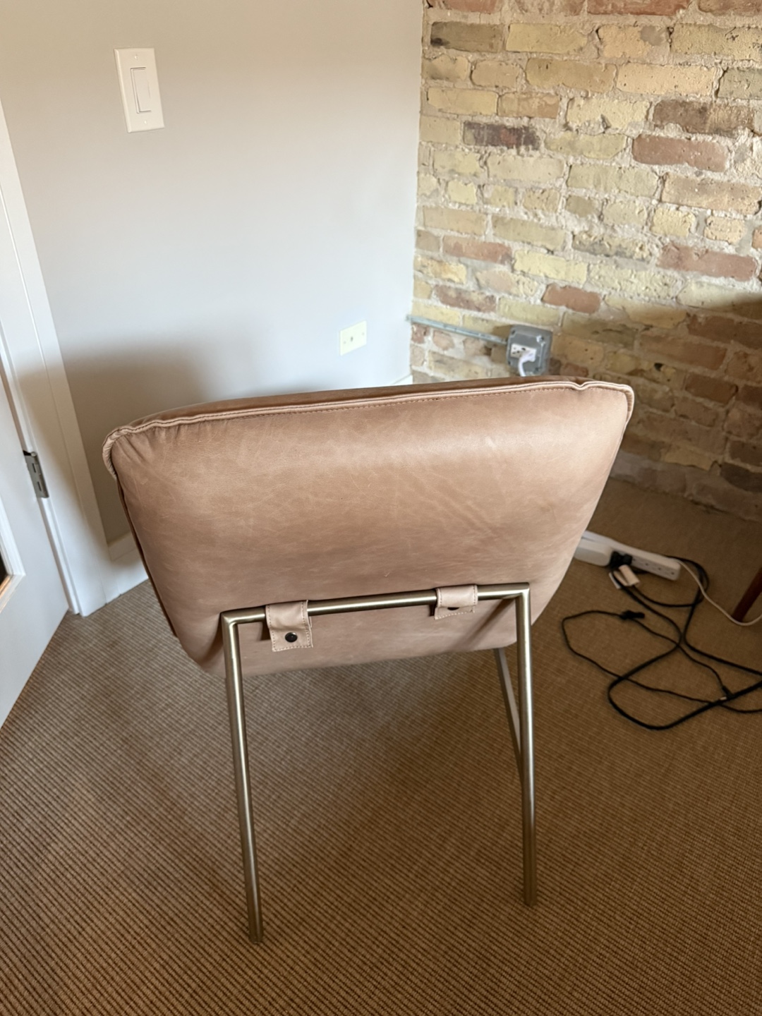 Light Brown Leather Accent Chair with Gold Legs - photo 2
