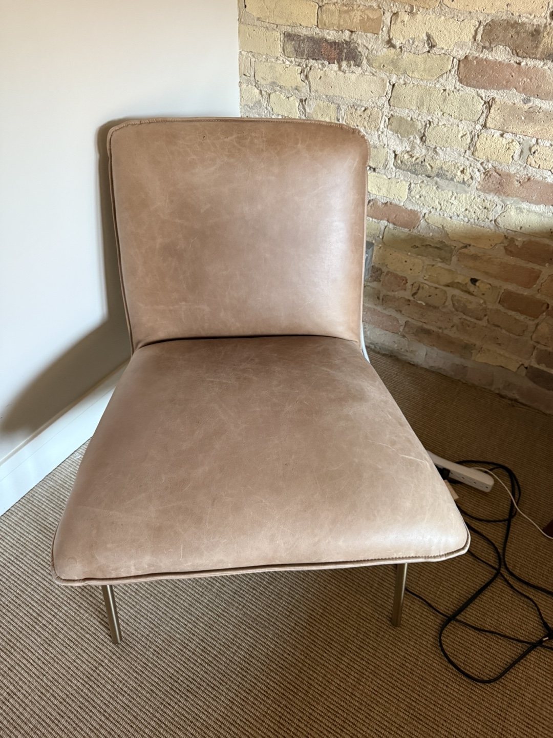Light Brown Leather Accent Chair with Gold Legs